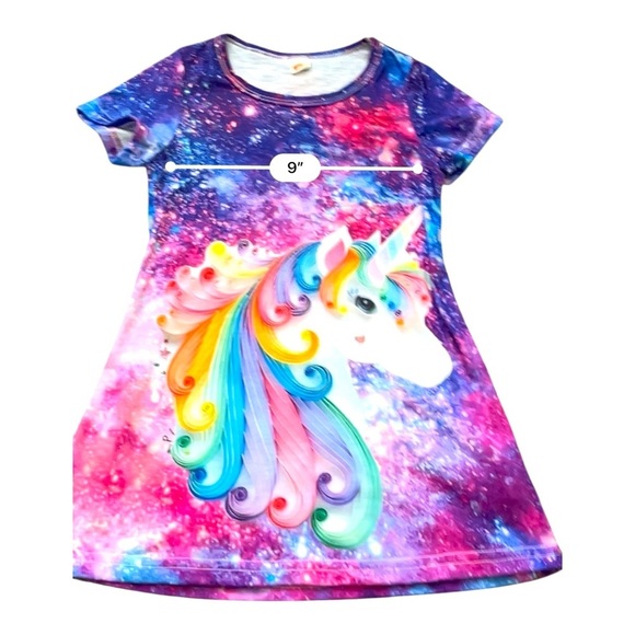 Girls Colorful Unicorn Galaxy Dress 18-24 Mo(90)3-D print casual princess summer - Picture 5 of 8